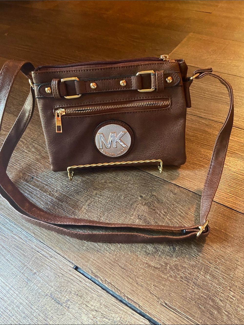 Michael Kors Chocolate Brown Leather Crossbody with MK Medallion